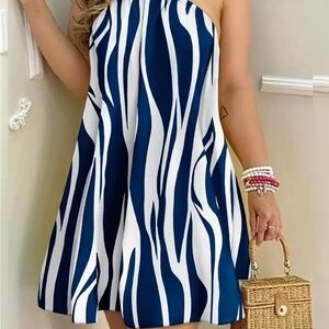 Sexy Geometric Print Halter Neck Slingback Dress -